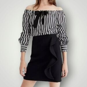 J. Crew Skirt Womens 0 Black Wool Blend Lined‎ Mini Structure Fit Ruffle Detail